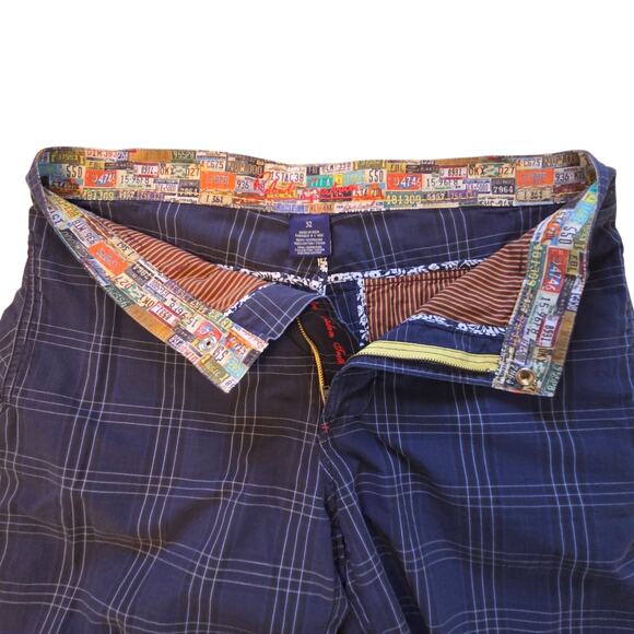 Robert Graham Plaid Shorts men's size 32 License Plate Print Lining Navy Blue - Picture 2 of 11